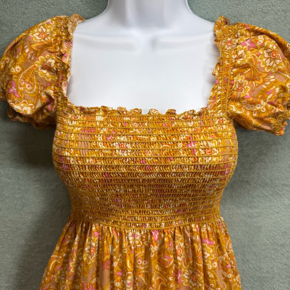 OPT Yellow Smocked Tiered Sundress with Flutter Sleeves Size XS - Picture 4 of 13